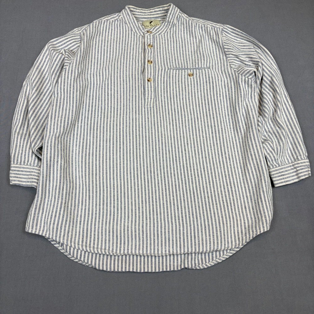 Lee Valley Ireland Blue Stripe Cotton Grandad Shirt size 3X 48” Coastal Cottage
